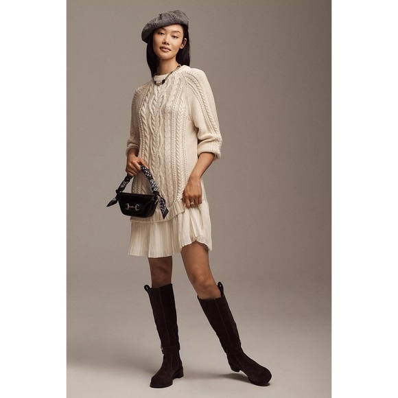 Anthropologie Cream Knit Dress with Ruffle Hem - Picture 2 of 4